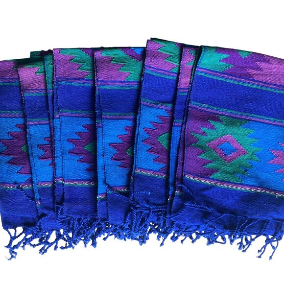 Maya Works Colorful Cotton Placemats Set of 6 Made in Guatemala Blue Purple New - Picture 1 of 5